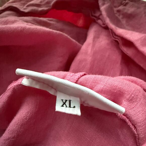 Bryn Walker Lagenlook Linen Pullover Hooded Top Pink Linen Front Pocket Size XL - Picture 7 of 8